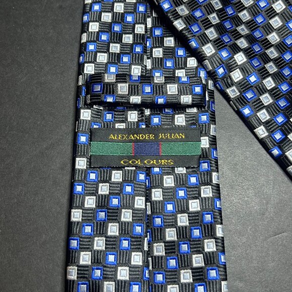 Alexander Julian Colours Blue Black & Silver Geometric Square Neck Tie 59" - Picture 4 of 6